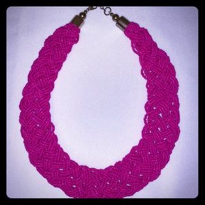 Pink Braided Beaded Necklace